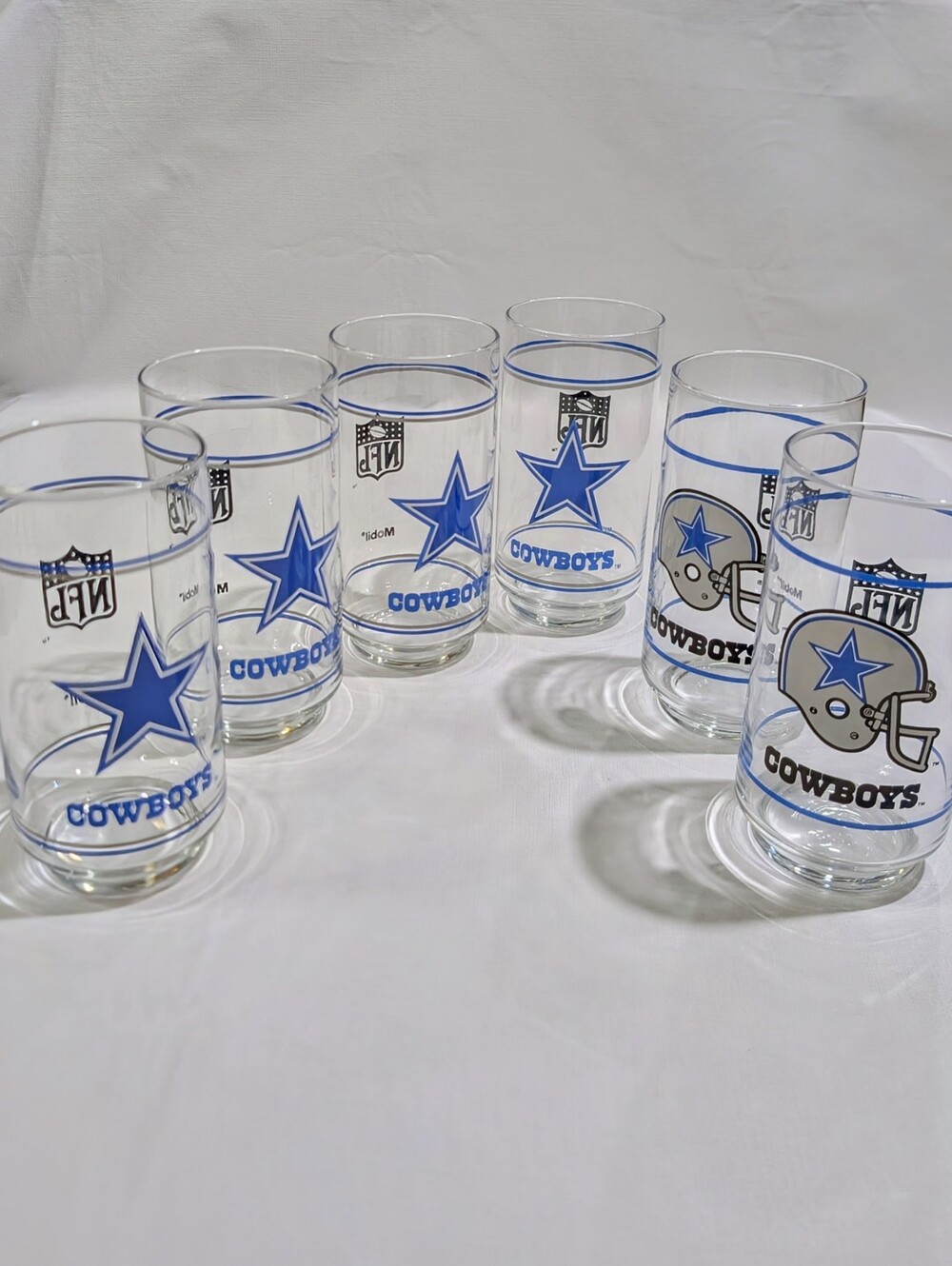 Vintage Dallas Cowboys Mobil® NFL™ Promotional Drinking Glasses Set of 6– EUC